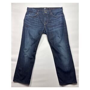 7 For All Mankind Men's The Straight Dark Wash Blue Denim Jeans- Size 34 (35x26)